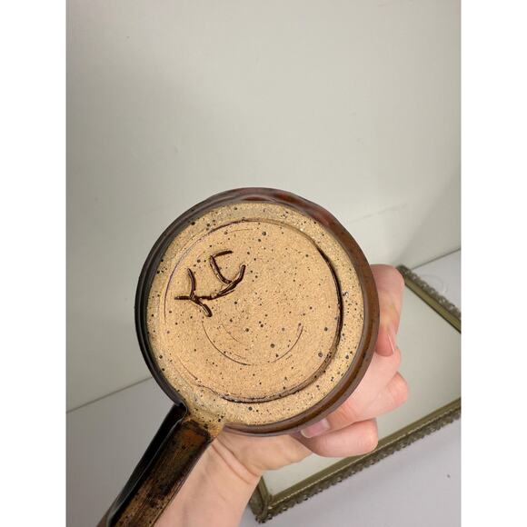 Signed Pottery mug, wide handle, brown, wheel thrown pottery, glazed, non-toxic - Picture 3 of 10